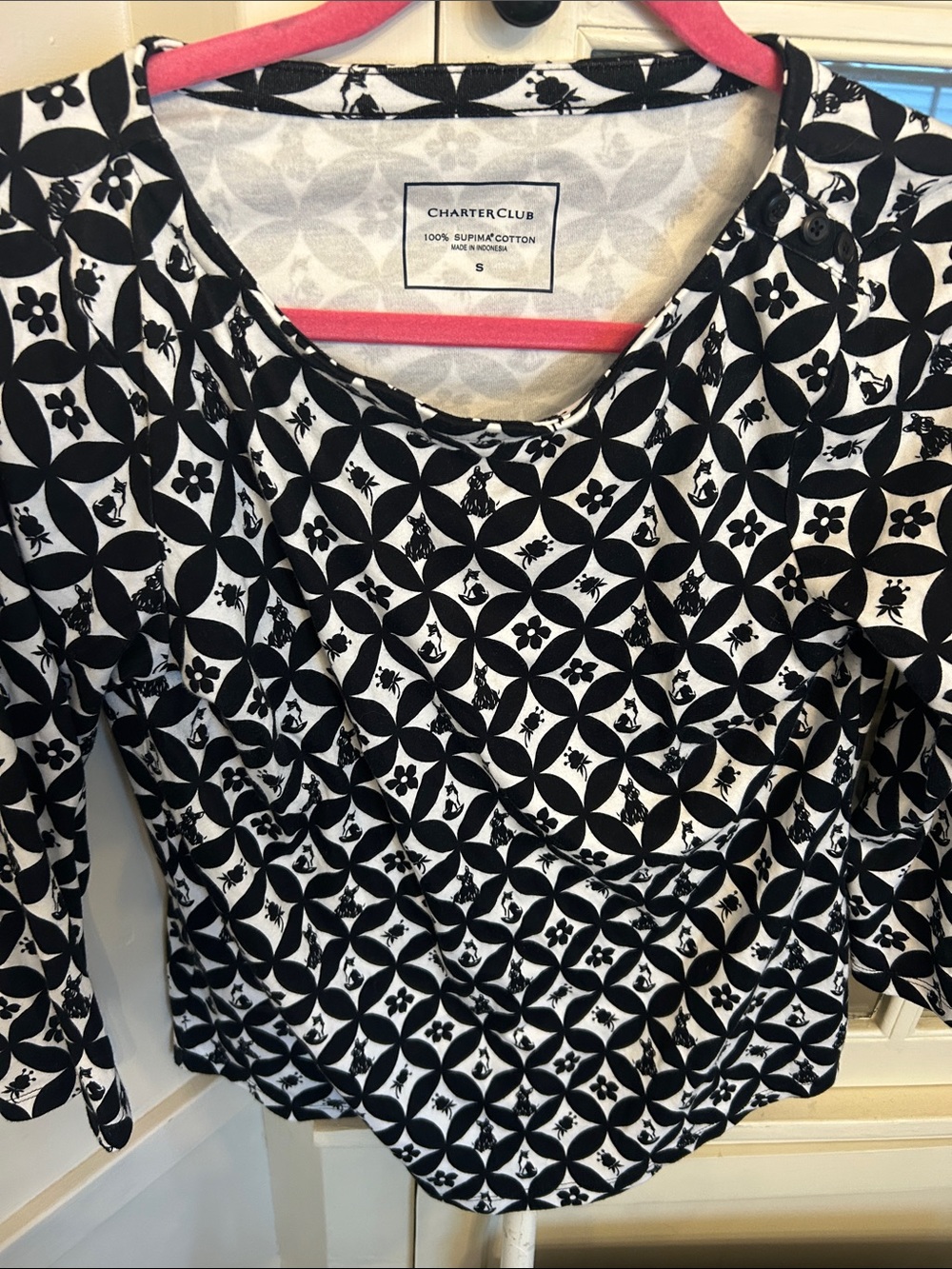 Charter Club Black & White Geometric Cotton Top